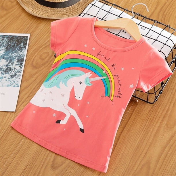 2021 3 5 6 7 8 años, camiseta de unicornio para niñas, camisetas de manga corta para niños, ropa con estampado de dibujos animados para niños, ropa de fiesta de cumpleaños para niños Tan Jianjun unisex