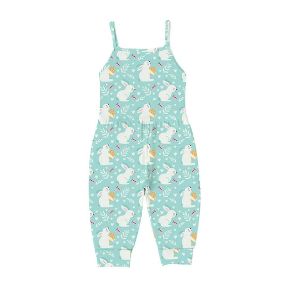 Little Girl Clothes Summer Jumpsuit Romper Toddler Kids Boys Girls Summer Easter Fashion Cute Flowers Print Suspenders Romper Jumpsuit Blue 2 Years