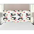 thumbnail image 1 of Sea Animals Headboard, Penguins with Heart Shapes Romantic Valentines Day, Upholstered Decorative Metal Bed Headboard with Memory Foam, Full Size, Mustard White Black, by Ambesonne, 1 of 4