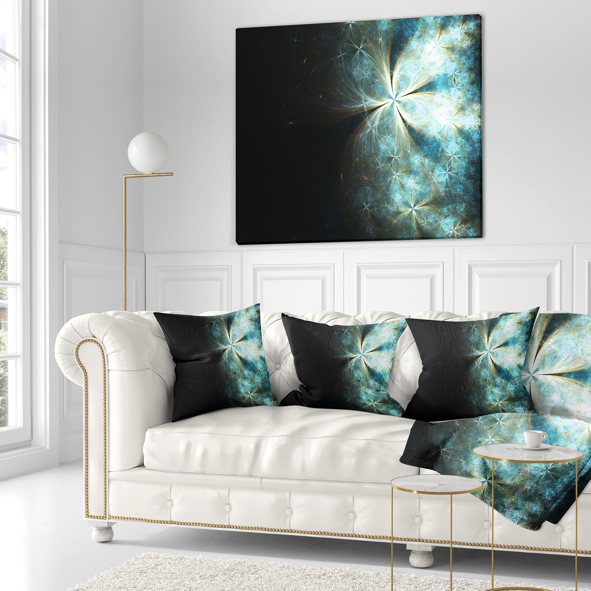 Designart Glittering Gold Purple Fractal Flower - Floral Throw Pillow - 18x18