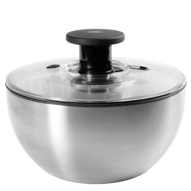 OXO Non Slip Steel Salad Spinner Bowl w/ Soft Push Pump Knob & Clear Locking Lid