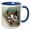 Blue/White, variant on 3drose, a Bees Nest up Close with Three Working Bees on It, 15oz Mug