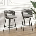 thumbnail image 2 of IVV Upholstered Swivel Bar Stools Set of 2, Linen Fabric Counter Dining Stools with Woven Backrest and Metal Legs, Gray, 2 of 10