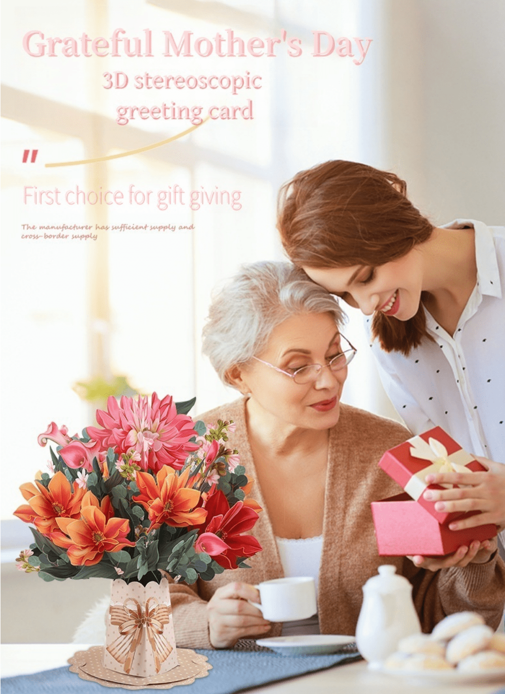 3D handmade holiday cards with simple blessings for all occasions, folk flower birthday cards, Mother's Day Thanksgiving Valentine's Day creative holiday cards