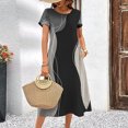 thumbnail image 2 of Vestido elegante de verano para mujer, de manga corta, con estampado de rayas, falda holgada de corte A, cuello redondo informal, 2 of 2