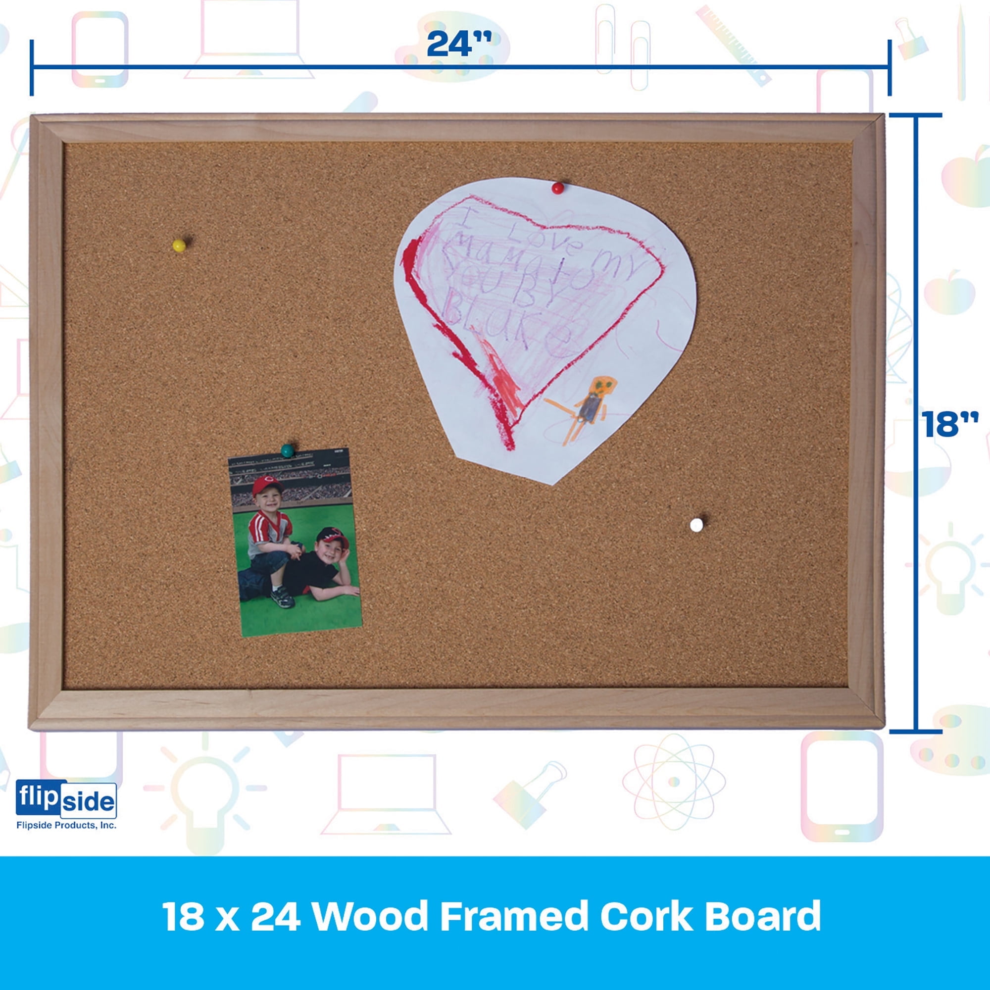 Home, Office And Classroom Indoor 18 X 24 Wood Framed Cork Board