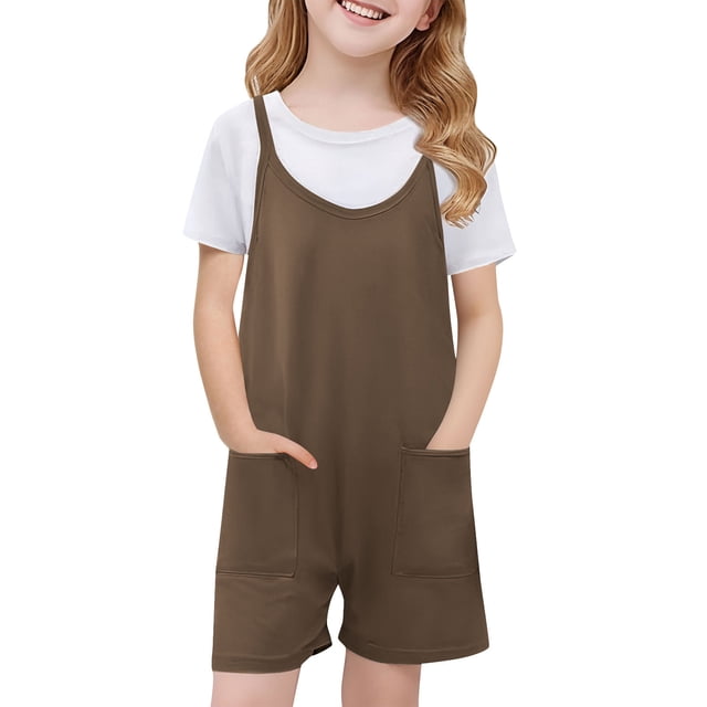 hengsof Combinaison à Bretelles pour Filles, Combinaison Sans Manches à Poche de Couleur Unie à la Mode, Adaptée pour l'Été, Combinaison Décontractée et Confortable
