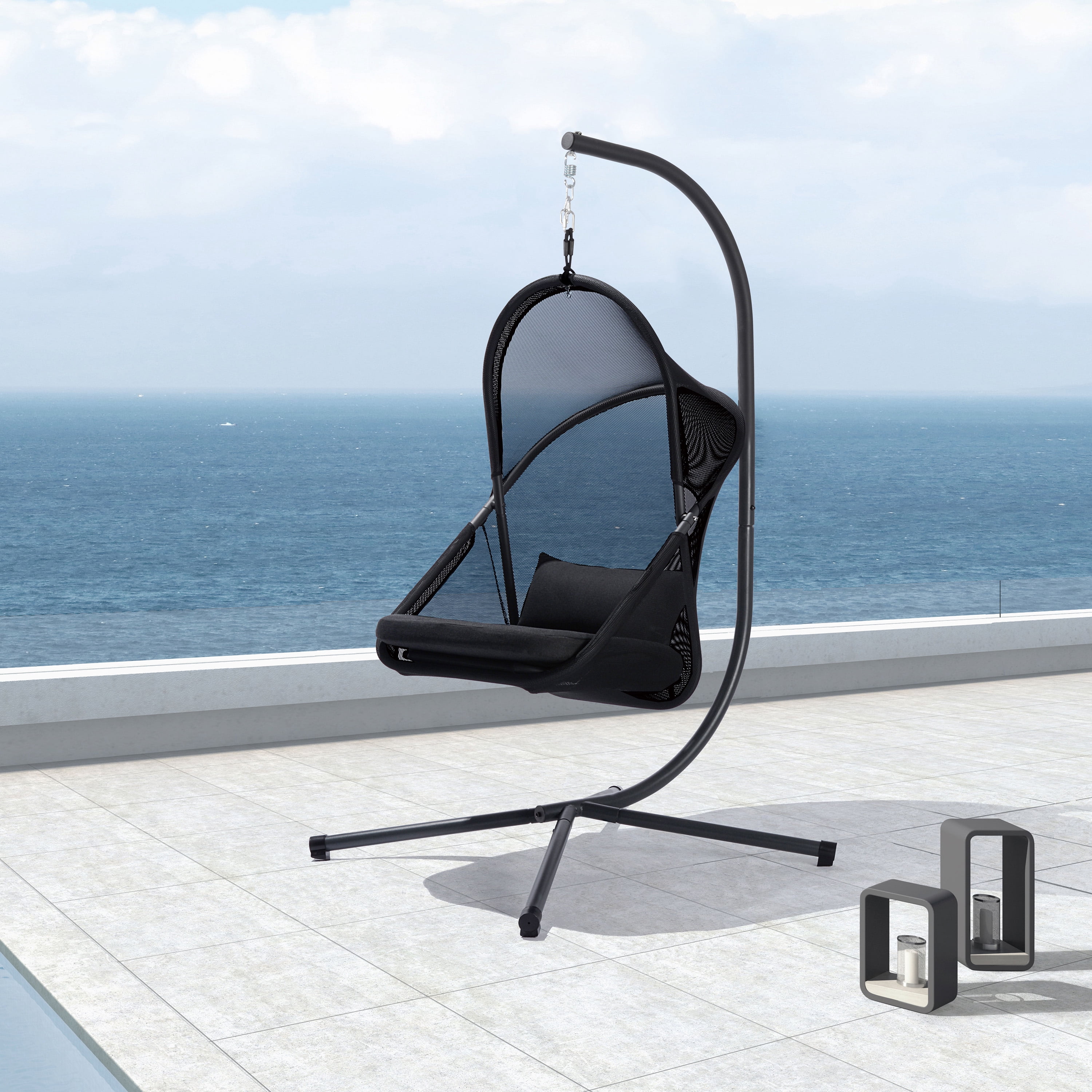 Furniture of America Sway UV-Resistant Foldable Patio Swing Chair with Stand, Black