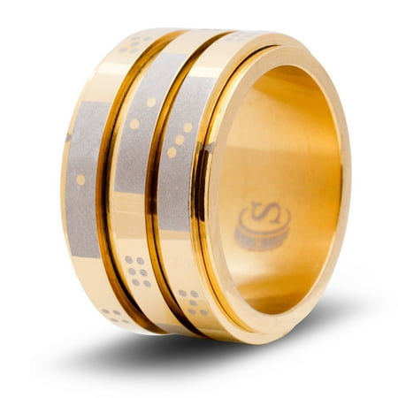 CritSuccess 3d6pips Dice Ring with Triple 6 sided Die Spinner with Pips (Size 7.5 - Stainless Steel - Gold)