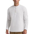 thumbnail image 3 of Iceglad Men Henley Neck Long Sleeve Cotton Linen Shirt Casual Beach Outfit Dress Shirt White L, 3 of 8