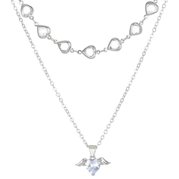 JO WISDOM Crystal Heart Pendant Necklaces For Women Heart Necklace Angle Necklace Dainty Layered  Pendant Necklaces  Jewelry Gift for Her
