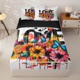thumbnail image 2 of Manfei Ink Groovy Daisy Zipper Full Size Comforter Sets with Fitted Sheet and 2 Pillowcases, Drip Rose Butterfly Zipper Bedding Set, White Orange, Black Reversible, 4 Pieces, 2 of 7