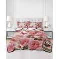 thumbnail image 2 of Quilt King Size Bedding Set, Pink Roses Reversible Summer Quilt 3 Pieces, Spring Floral Elegant Pastoral Butterfly Retro Lightweight Bedspreads Coverlets with 2 Pillow Shams for All Seasons, 2 of 5