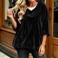 thumbnail image 6 of FAHUOMU Women's Pullover Hoodies Three Quarter Sleeve Drawstring Velour Tops Casual Loose Fit Warm Fall Winter Clothes, 6 of 8