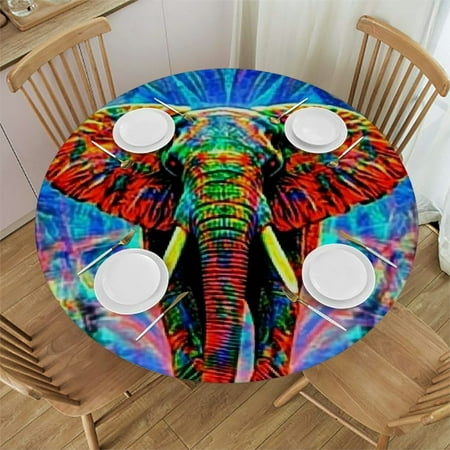 

Patifu Psychedelic Elephant Round Table Cover Stain Resistant Washable Indoor Outdoor Tablecloth Kitchen Dining Wedding Parties 100% Polyester Waterproof Fabric 31 -35