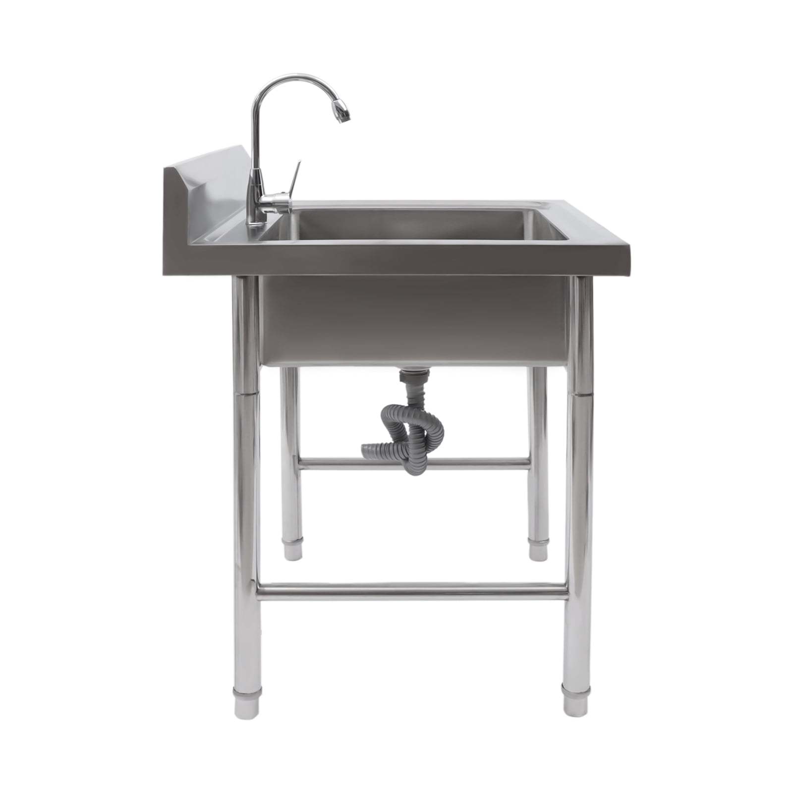 Aiqidi 1 Compartment Commercial Kitchen Sink Stainless Steel Freestanding Utility Sink Catering Workbench w/Faucet+Drain Strainer