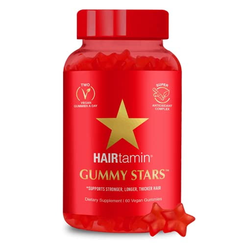 HAIRtamin Star Gummy Hair Vitamins | Biotin Gummies Vegan Hair Supplement  Multivitamin for Fast Hair Growth, Skin, Nail for Women & Men with Zinc,  Vitamin C, Vitamin D, Turmeric | Gluten-Free, Non-GMO -