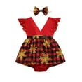thumbnail image 1 of Qiylii Baby Girl Christmas Romper Santa House Plaid Snowflake V Neck Bodysuit, 1 of 6
