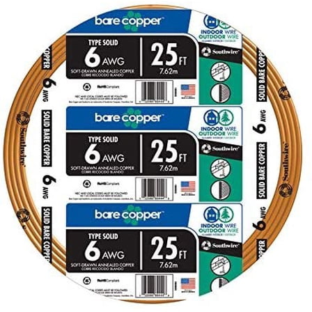 Southwire Solid Bare Wire 6 Ga, 1 Conductor 600 V 25 '