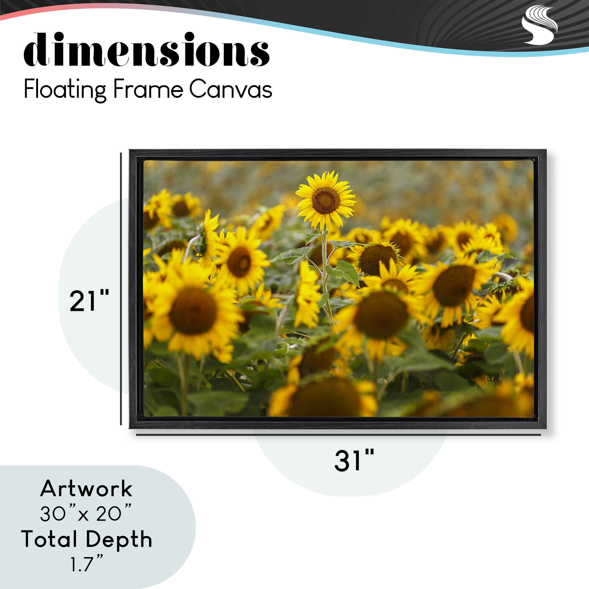 Central Sunflower in Meadow Black Framed Floater Canvas Wall Art, design by Andy Crawford