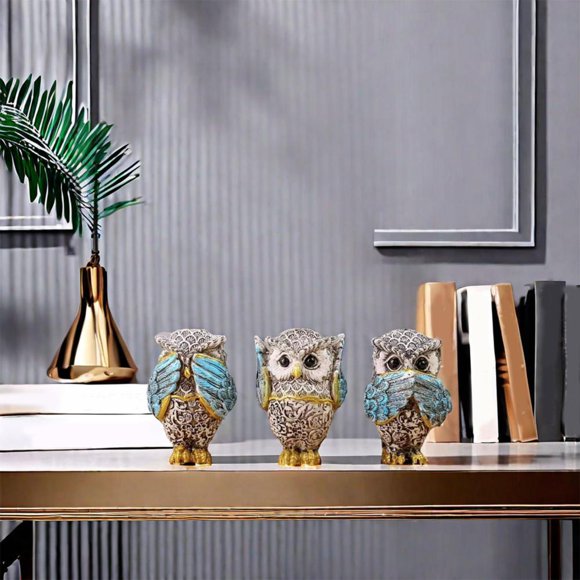 Feltree Owl Statues for Home Decor Accents Living Room TV Stand Office Bathroom Shelf Mantelpiece Decorations Hear No See-no Speak-no Evil 3 Lovely Owl Figurines