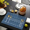 thumbnail image 3 of Blue Geometric Pattern with Elephants Summer Placemats Table Placemats Set Of 6-Linen Kitchen Washable Placemats Table Mats 11.8"x17.7" Non-Slip Heat Resistant, 3 of 5