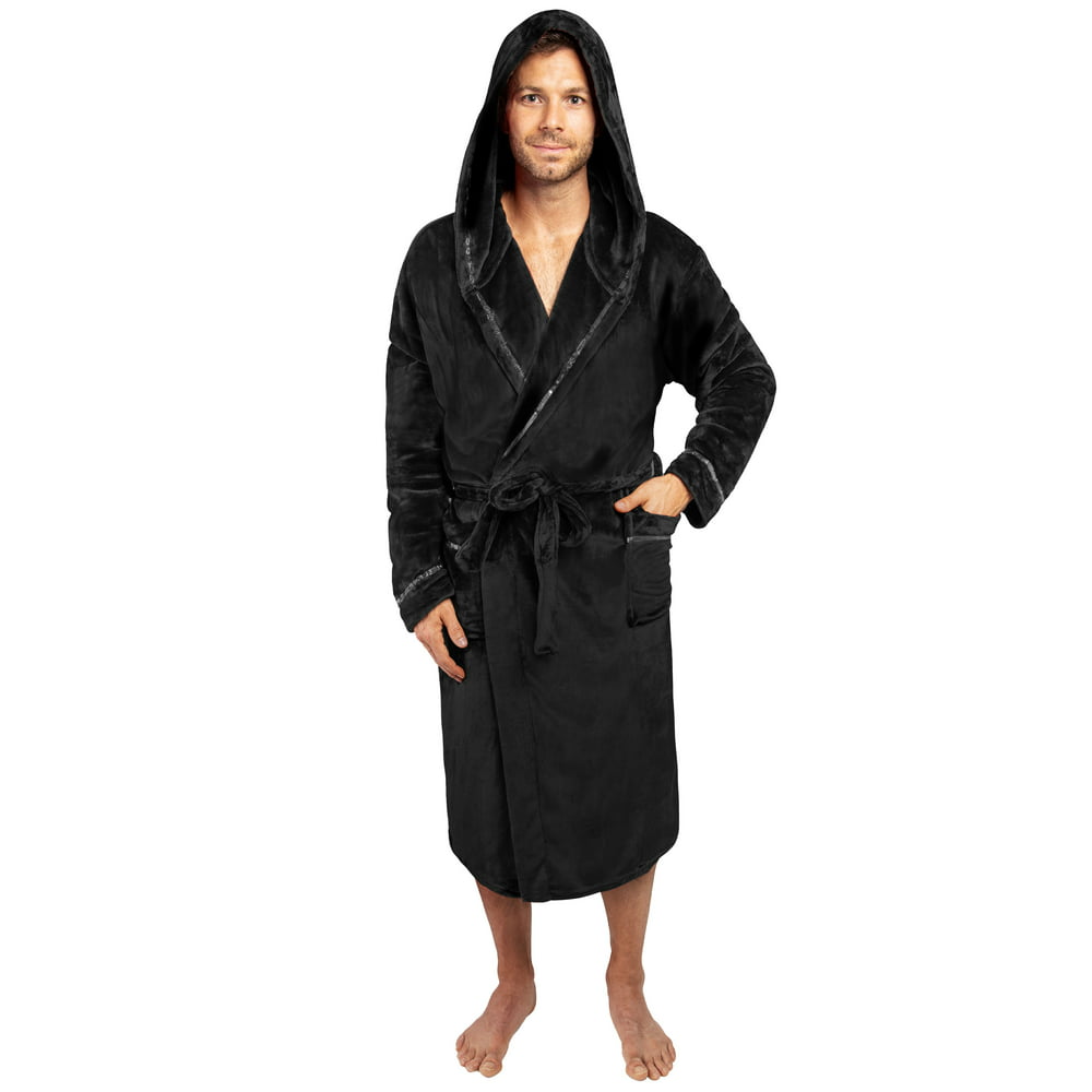 Pavilia - PAVILIA Mens Hooded Fleece Robe, Black | Warm Plush Fleece ...