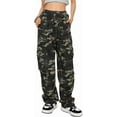 thumbnail image 6 of Camo Pants Women High Waisted Wide Leg Casual Camoflage Cargo Pants Baggy Elastic Waist Straight Jeans Trousers, 6 of 9