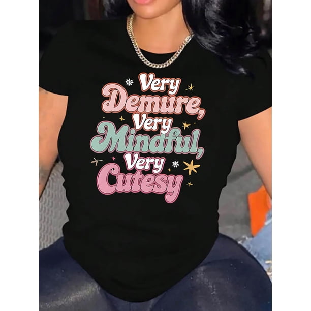 Colorful & Cute English Quote Print Women's Fashion Tee - Casual Round Neck Short Sleeve, Stretchy Polyester Blend, Machine Washable Summer Top