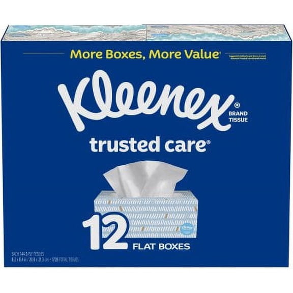 Kleenex Trusted Care Everyday Facial Tissues, Flat Boxes (144 tissues, 12 pk.)