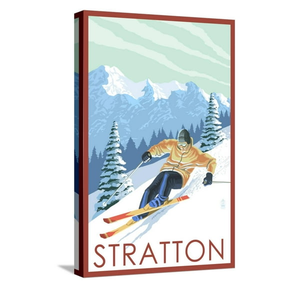 Art.com Stratton, Vermont - Downhill Skier Scene Stretched Canvas Print Wall Art by Lantern Press, 12" x 18"