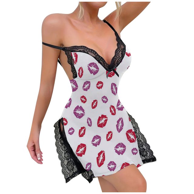 TSADFHJI Valentine's Day Mysterious Lingerie A Suspender Dress with Milk Silk Fabric An Export Style Sleep Dress with Lace Slit and Beautiful Back Design Xl Watermelon Red