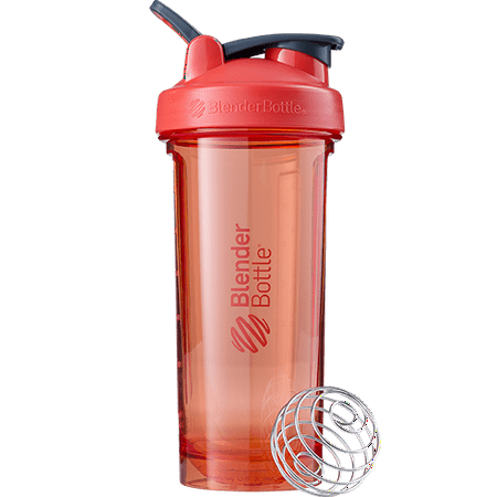 BlenderBottle Pro Series 28 oz Black and Coral Solid Print Shaker Cup with Flip-Top and Wide Mouth Lid