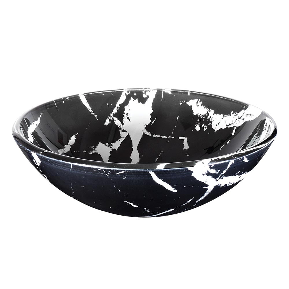 Aquaterior Tempered Glass Round Vessel Sink Artistic Marbling Pattern Above Counter Bathroom Lavatory Vanity Bowl Basin
