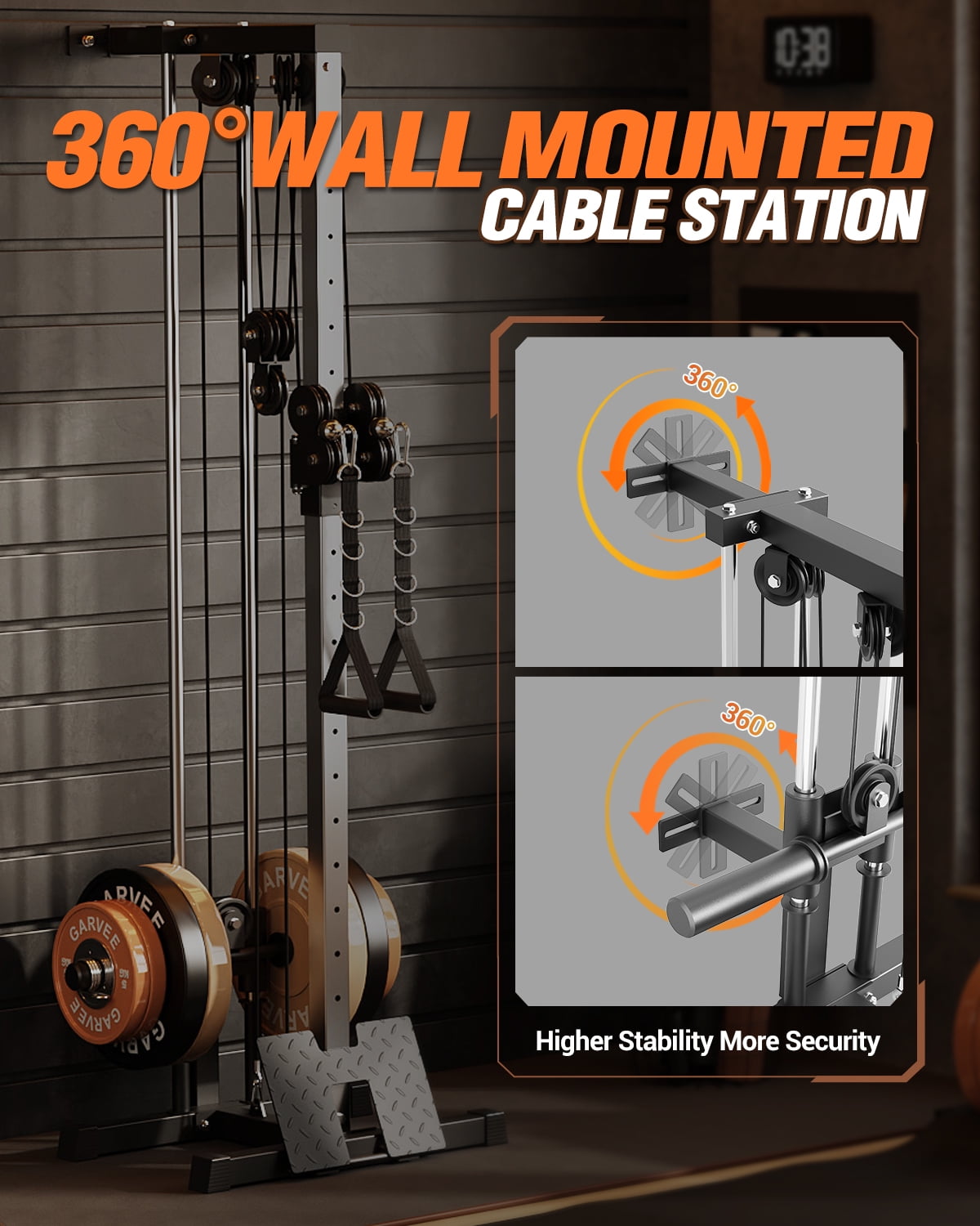 COZONY Wall Mount Cable Machine, LAT Pulldown & Cable Crossover with 19-Position Dual Pulley System for Home Gym,Black