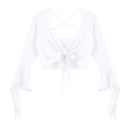 thumbnail image 5 of YONGHS Women's 3/4 Flare Sleeve Crop Top Crisscross Back Belly Dance Cardigan Blouse Wrap Top White One Size, 5 of 7