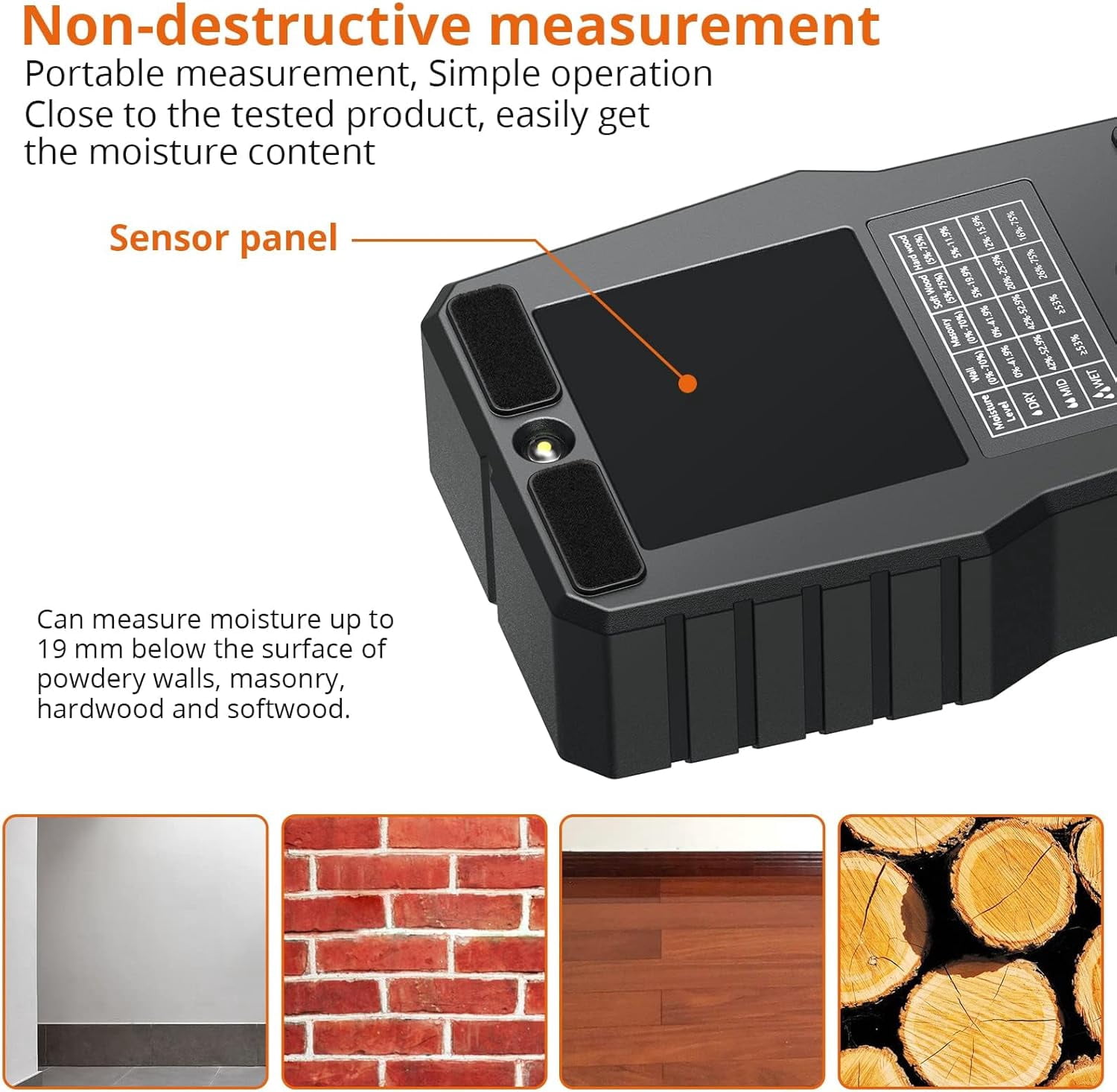 Proster Pinless Wood Moisture Meter - Non Destructive Moisture Tester for Wood Wallboard Masonry, Detect up to 3/4 Inch Below Surface, Backlit Color LCD, Visual Audible Alarm