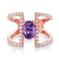 thumbnail image 2 of Gem Stone King 1.81 Ct Oval Purple Amethyst 18K Rose Gold Plated Silver Ring (Size 5), 2 of 3