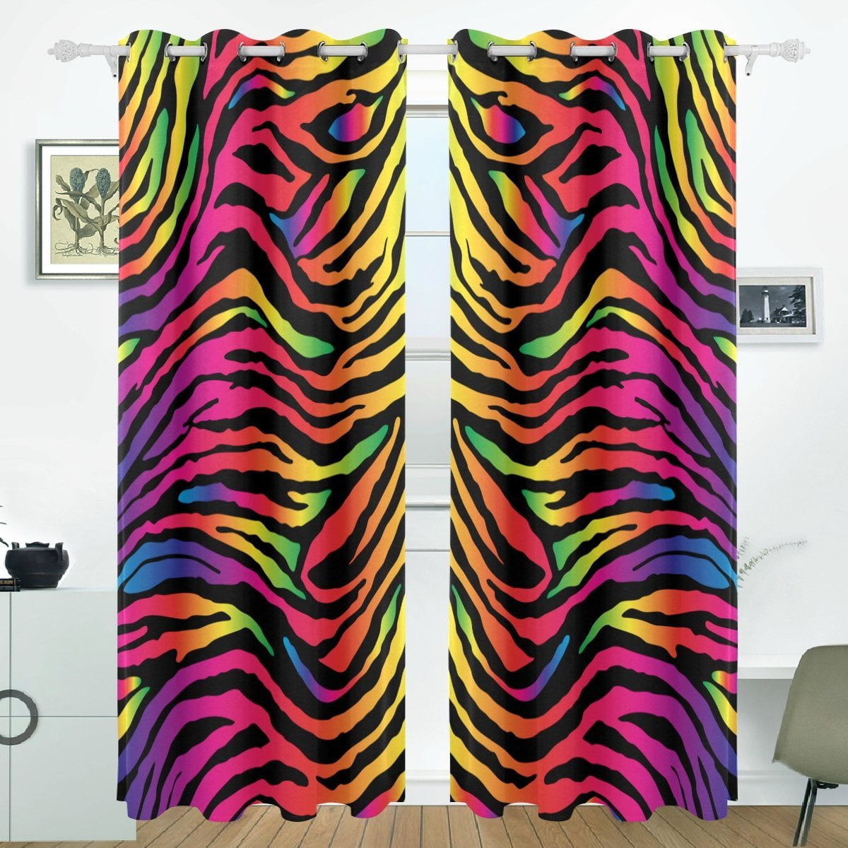 Popcreation Rainbow Zebra Print Window Curtain Blackout Curtains Popcreation Rainbow Zebra Print Window Curtain Blackout Curtains Darkening Thermal Blind For Bedroom Living Room 2 Panel 52wx84l Inches