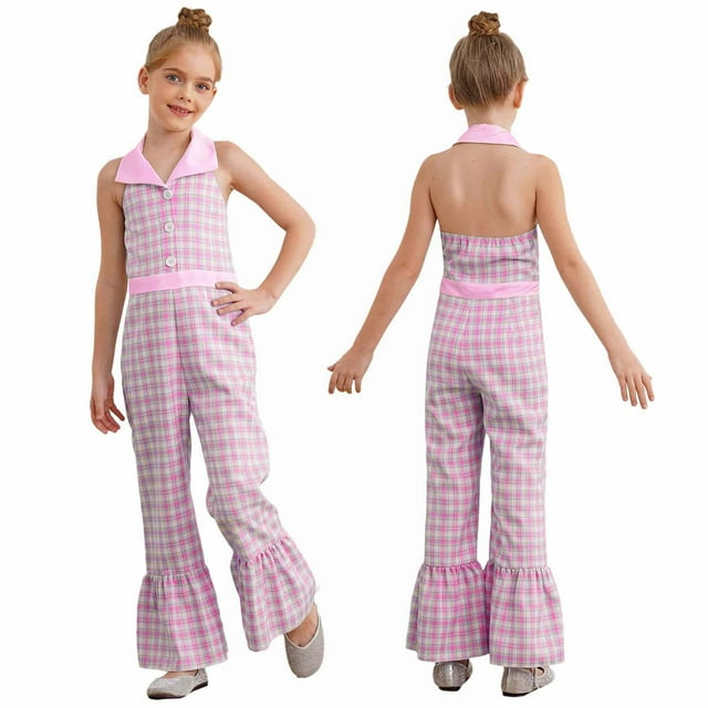 Hansber Combinaisons Larges Sans Manches pour Filles Pantalons Évasés Été Rose 14