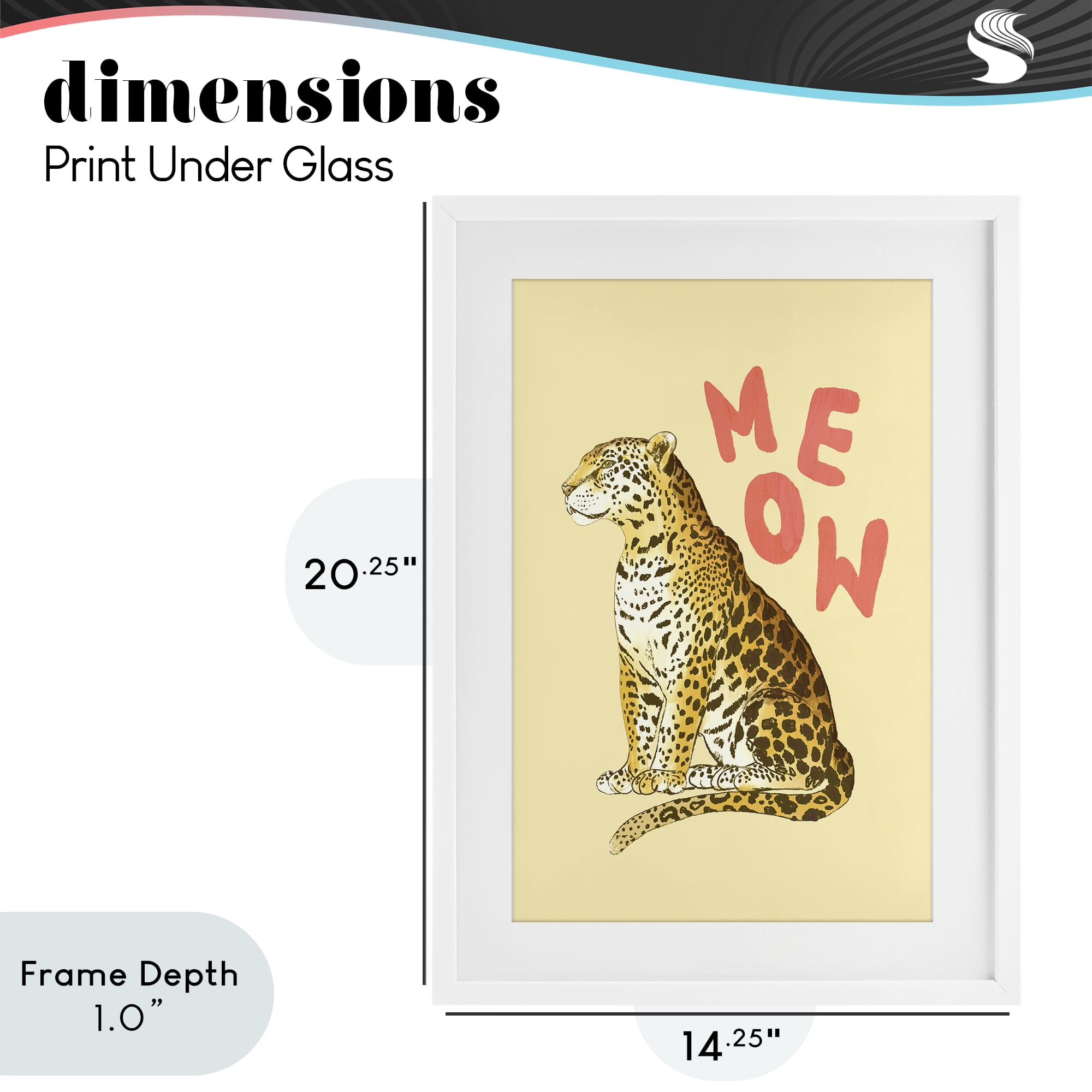 Stupell Industries Meow Leopard on Yellow White Framed Print Under Glass, design by Florentina Dolci