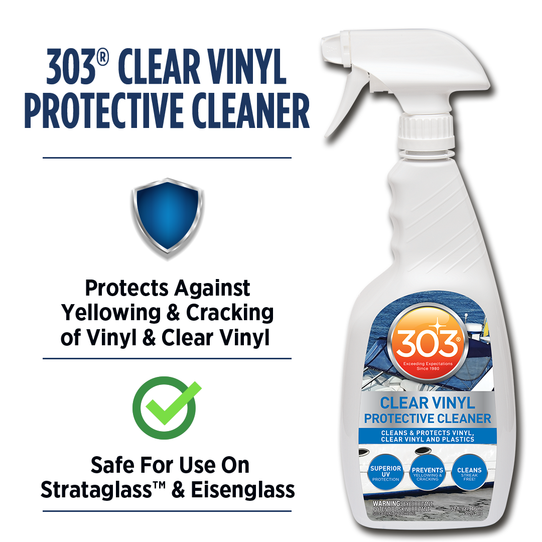 303 Marine Clear Vinyl Protective Cleaner Cleans and Protects Vinyl, Clear  Vinyl, and Plastics, Provides Superior UV Protection, Prevents Yellowing  and Cracking, 32oz (30215) Packaging May Vary