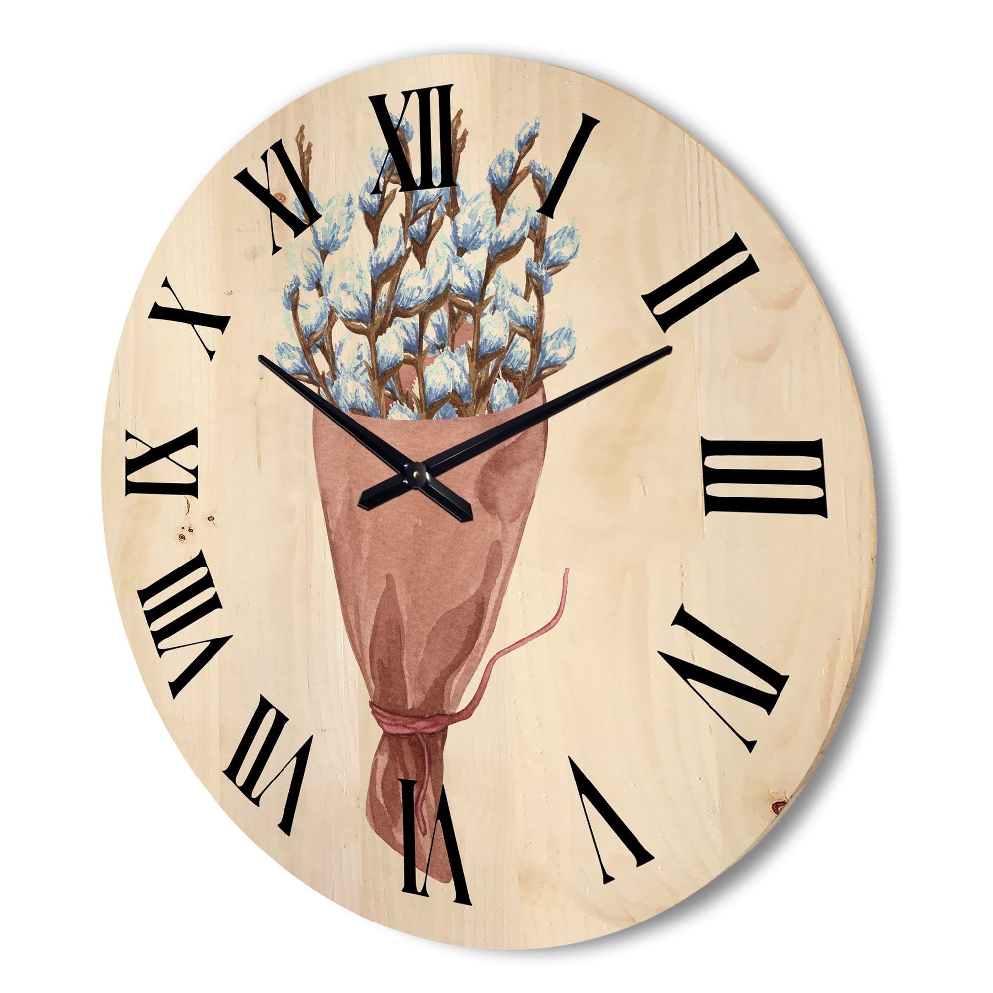 Designart 'Bunch of White Pussy Willow Twigs I' Farmhouse Wood Wall Clock