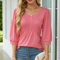 thumbnail image 4 of Kaemgyyd Fall Shirts for Women Crew Neck 3/4 Length Sleeve Blouses Casual Loose Pleated Tee Solid Work Tunic Top, 4 of 7