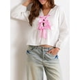 thumbnail image 4 of SUNSIOM Chemises à Manches Longues pour Femmes Nœud devant Patchwork Col en V Blouses Mode Décontractée, 4 of 7