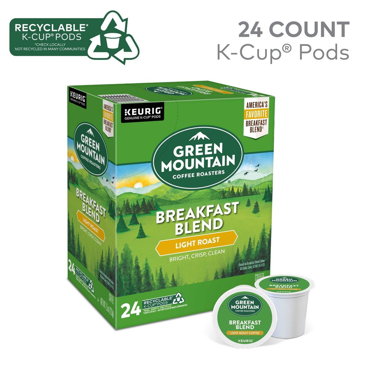 Green Mountain Coffee Breakfast Blend Keurig K-Cup Coffee Pods - Light Roast - 24ct - Pack of 2