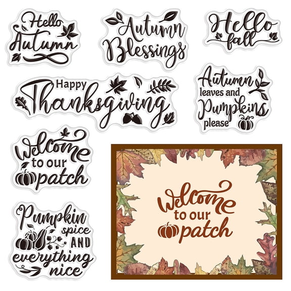 1sheet Hello Autumn Pumpkin Clear Rubber Stamps Happy Thanksgiving Greeting Words Reusable Silicone Transparent Seals for Card Making DIY Scrapbooking Journaling Photo Album Decoration