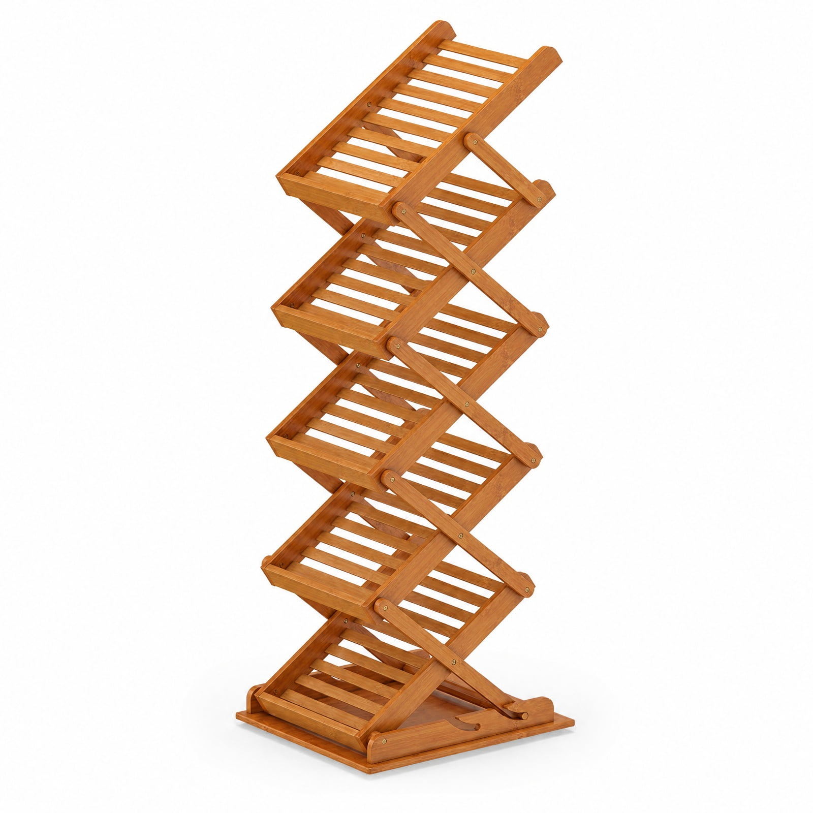 Furnibear Foldable Bamboo Magazine Rack with 2 Adjustable Positions for Living Room Home Office Bedroom Display Storage Shelf, Walnut