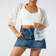 thumbnail image 3 of Women Open Front Shrug Ladies Short Sleeve Solid Color Lace Patchwork Sheer Bolero Cover Up, 3 of 7