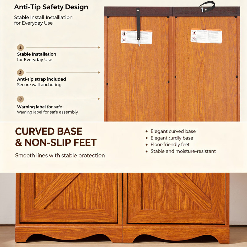 Farmhouse Storage Cabinet with Barn Door & Adjustable Shelf, Wood Bookcase for Home Office, Bookshelf with Open Display Cubbies